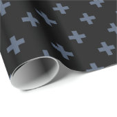 Blaugraue Polka-Kreuze auf schwarz Geschenkpapier (Rolleneckpunkt)