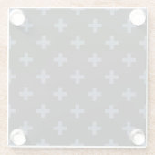 Blaugraue Polka-Kreuze auf schwarz Glasuntersetzer (Rückseite)