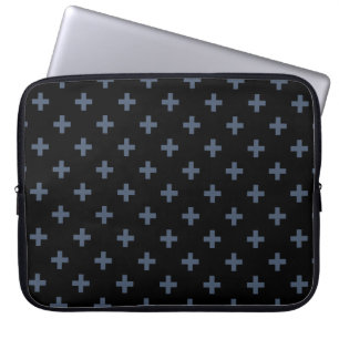 Blaugraue Polka-Kreuze auf schwarz Laptopschutzhülle