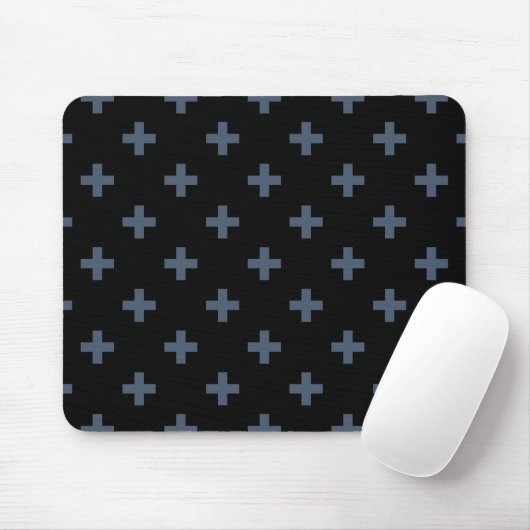 Blaugraue Polka-Kreuze auf schwarz Mousepad (Mit Mouse)