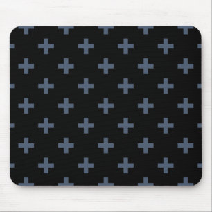 Blaugraue Polka-Kreuze auf schwarz Mousepad