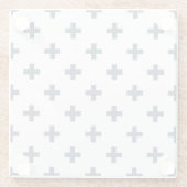 Blaugraue Polka-Kreuze auf weiß Glasuntersetzer (Rückseite)