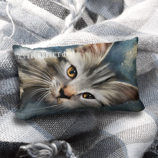 Blaugraue Purfffette Katzenpilze Lendenkissen (A lovely pillow featuring an original painting of a tabby cat and your custom text)
