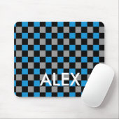 Blaugraue, schwarz karierte Schachbrett Skater-Mau Mousepad (Mit Mouse)