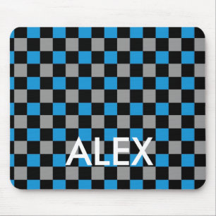 Blaugraue, schwarz karierte Schachbrett Skater-Mau Mousepad
