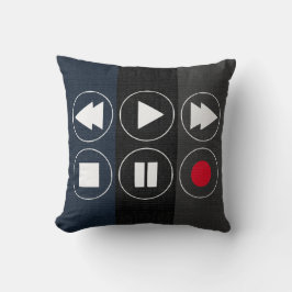blaugraue schwarze Tech Icons Rewind Fast Foward Kissen