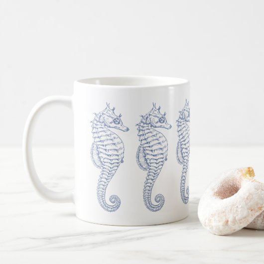 Blaugraue Seepferde Zeichnend Kaffeetasse (Mit Donut)