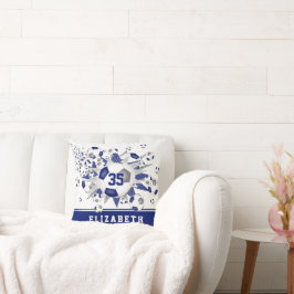 Blaugraue Sportmädchen nennen Fußballbälle Sterne Kissen