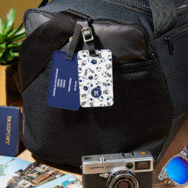 Blaugraue Sportmannschaft färbt Fußball-Muster Gepäckanhänger