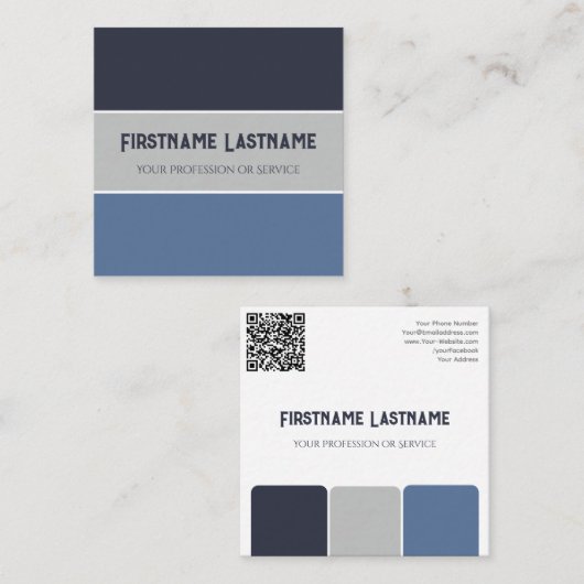 Blaugraue Streifen harmonische Farbpalette QR-Code Quadratische Visitenkarte (Vorne/Hinten)