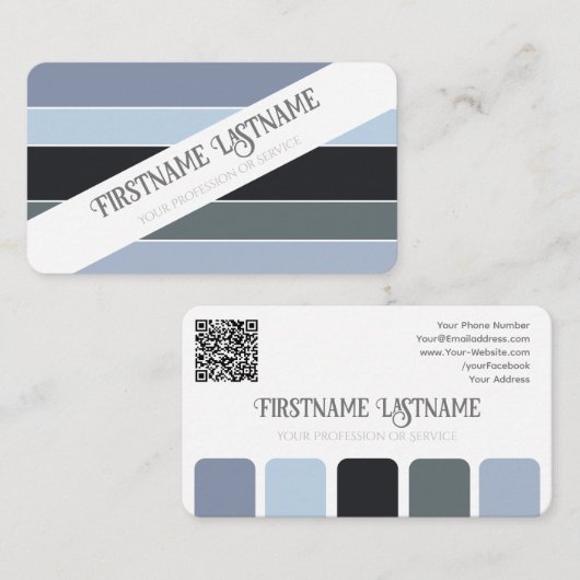 Blaugraue Streifen harmonische Farbpalette QR-Code Visitenkarte (Vorne/Hinten)