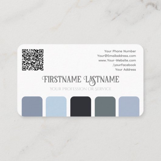Blaugraue Streifen harmonische Farbpalette QR-Code Visitenkarte (Rückseite)