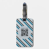 Blaugraue Streifen Initial QR Code Modern Gepäckanhänger (Rückseite vertikal)