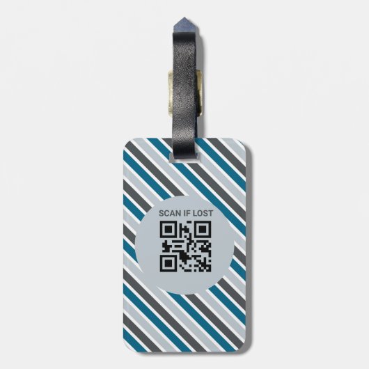 Blaugraue Streifen Initial QR Code Modern Gepäckanhänger (Rückseite vertikal)