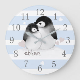 Blaugraue Streifen Pinguin Kinderzimmer Wall Clock Große Wanduhr