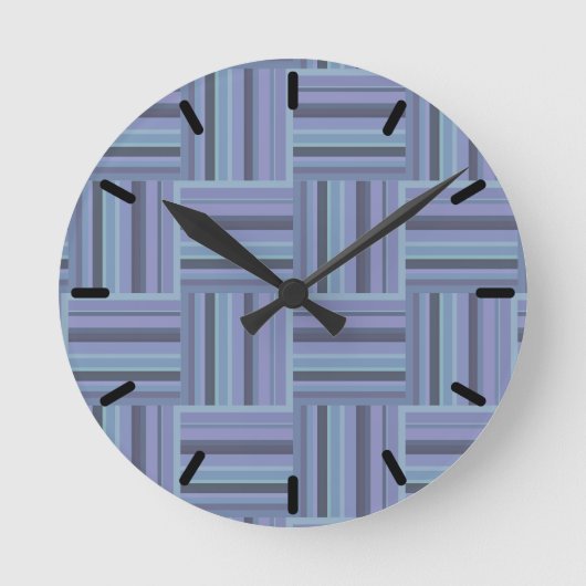 Blaugraue Streifen Runde Wanduhr (Vorderseite)