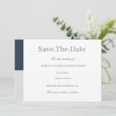 Blaugraue Streifen Save the Date Einladung (Stehend Vorderseite)