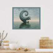 Blaugraue Surrealistische Abstrakte Wasserlandscha Poster (Küche)