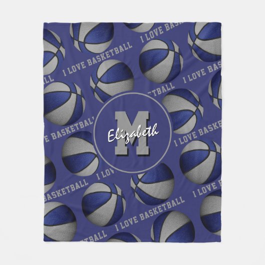 Blaugraue Teamfarben I Liebe Basketballmuster Fleecedecke (Vorderseite)