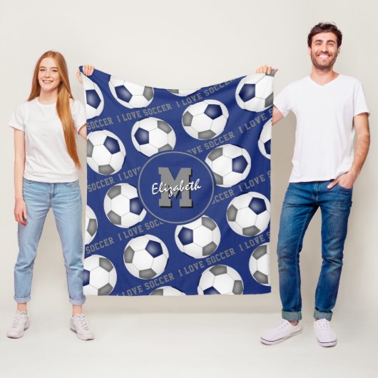 Blaugraue Teamfarben I Liebe Fußball-Textmuster Fleecedecke (Beispiel)