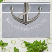 Blaugraue Tri-Toned Pinstriped Anchor Geschirrtuch (Gefaltet)