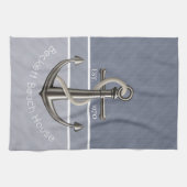 Blaugraue Tri-Toned Pinstriped Anchor Geschirrtuch (Horizontal)