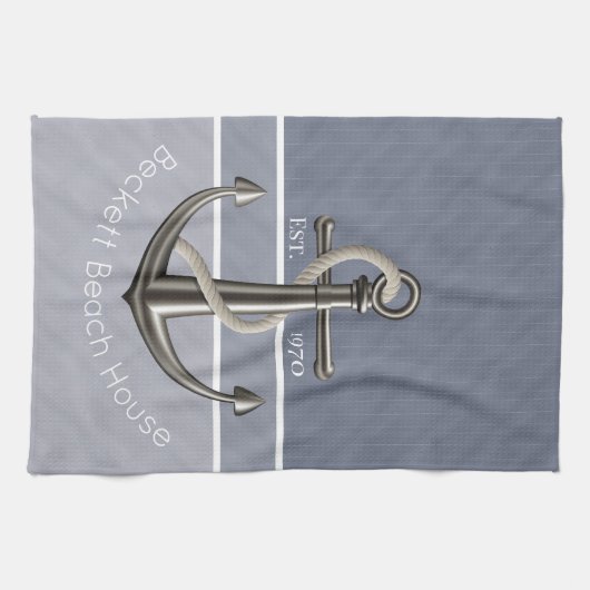 Blaugraue Tri-Toned Pinstriped Anchor Geschirrtuch (Horizontal)