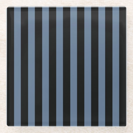 Blaugraue und schwarze Streifen Glasuntersetzer (Vorderseite)
