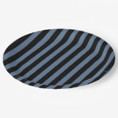 Blaugraue und schwarze Streifen Pappteller (Schrägansicht)