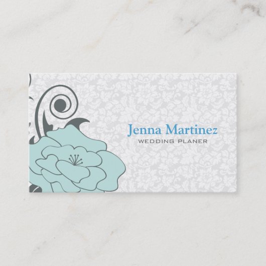 Blaugraue und weiße Blumenmuster Visitenkarte (Vorderseite)