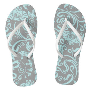 Blaugraue Vintage Blumenmuster Frauen Drehte Flop Badesandalen