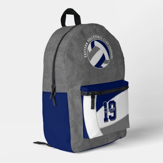 Blaugraue Volleyballmannschaftsfarben Teamname Bedruckter Rucksack (Rückseitige Ecke links)