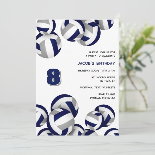 Blaugraue Volleyballs Geburtstag oder Party Einladung (Stehend Vorderseite)