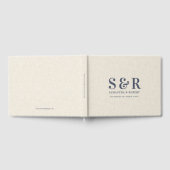Blaugraue Wedding Monogram Beige Linen Gästebuch (Voll)