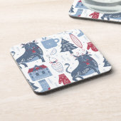 Blaugraue Weihnachtselemente Muster Getränkeuntersetzer (Linke Seite)