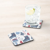 Blaugraue Weihnachtselemente Muster Getränkeuntersetzer (Rechte Seite)