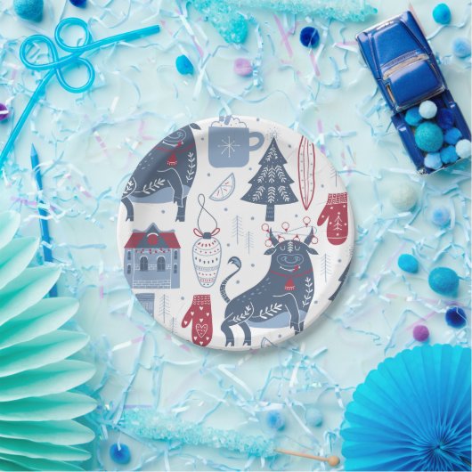Blaugraue Weihnachtselemente Muster Pappteller (Party)