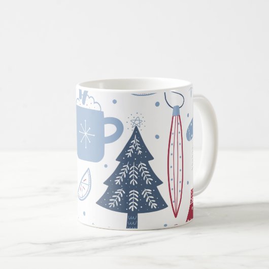 Blaugraue Weihnachtselemente - Muster-Tasse Kaffeetasse (VorderseiteRechts)