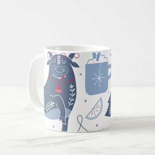 Blaugraue Weihnachtselemente - Muster-Tasse Kaffeetasse (Vorderseite Links)