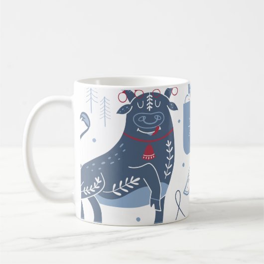 Blaugraue Weihnachtselemente - Muster-Tasse Kaffeetasse (Links)