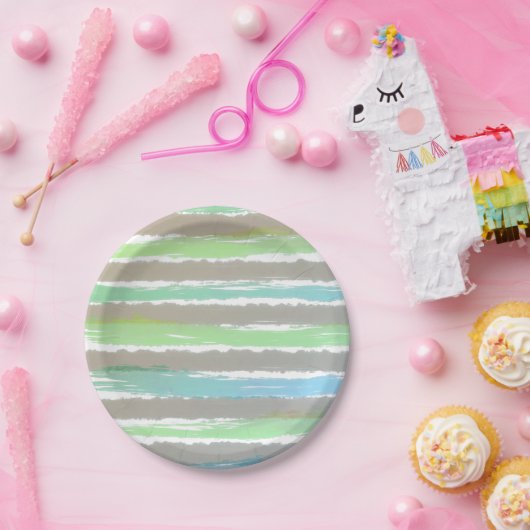 Blaugraue, weiße Aquarellstreifen Pappteller (Party)