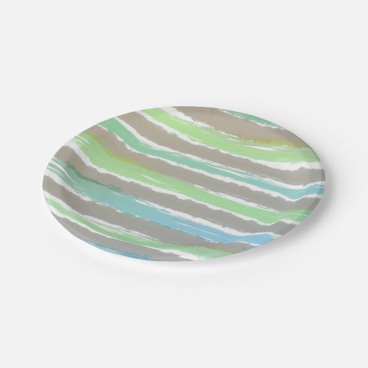 Blaugraue, weiße Aquarellstreifen Pappteller (Schrägansicht)