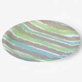 Blaugraue, weiße Aquarellstreifen Pappteller (Schrägansicht)