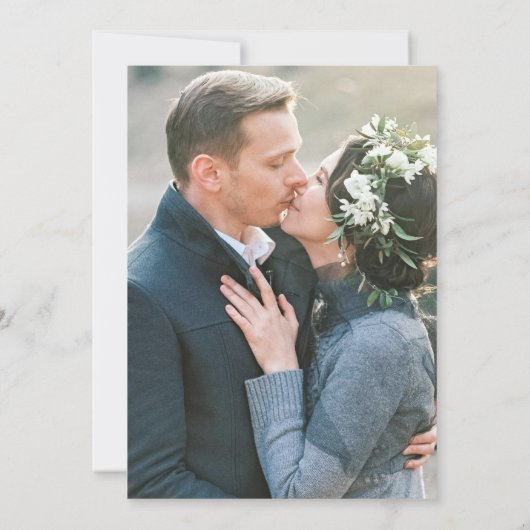 Blaugraue Winterbäume Hochzeit am Foto Save The Date (Rückseite)