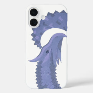 Blaugrauer Drache auf weiß iPhone 16 Hülle