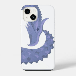 Blaugrauer Drache auf weiß iPhone 14 Hülle