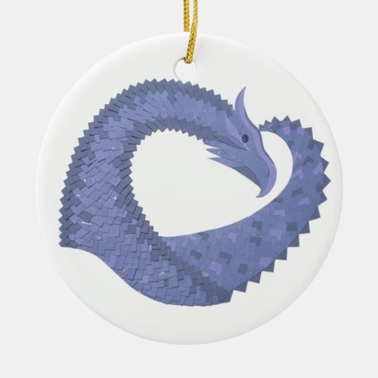 Blaugrauer Drache auf weiß Keramikornament (Vorne)
