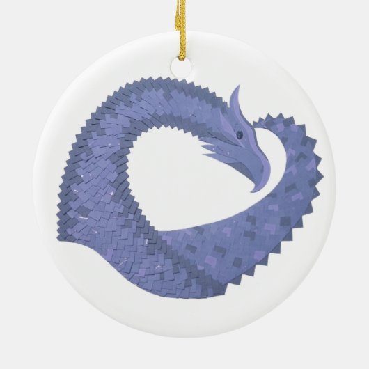 Blaugrauer Drache auf weiß Keramikornament (Hinten)
