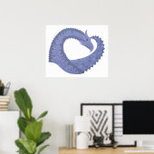 Blaugrauer Drache auf weiß Poster (Heimbüro)