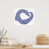 Blaugrauer Drache auf weiß Poster (Küche)